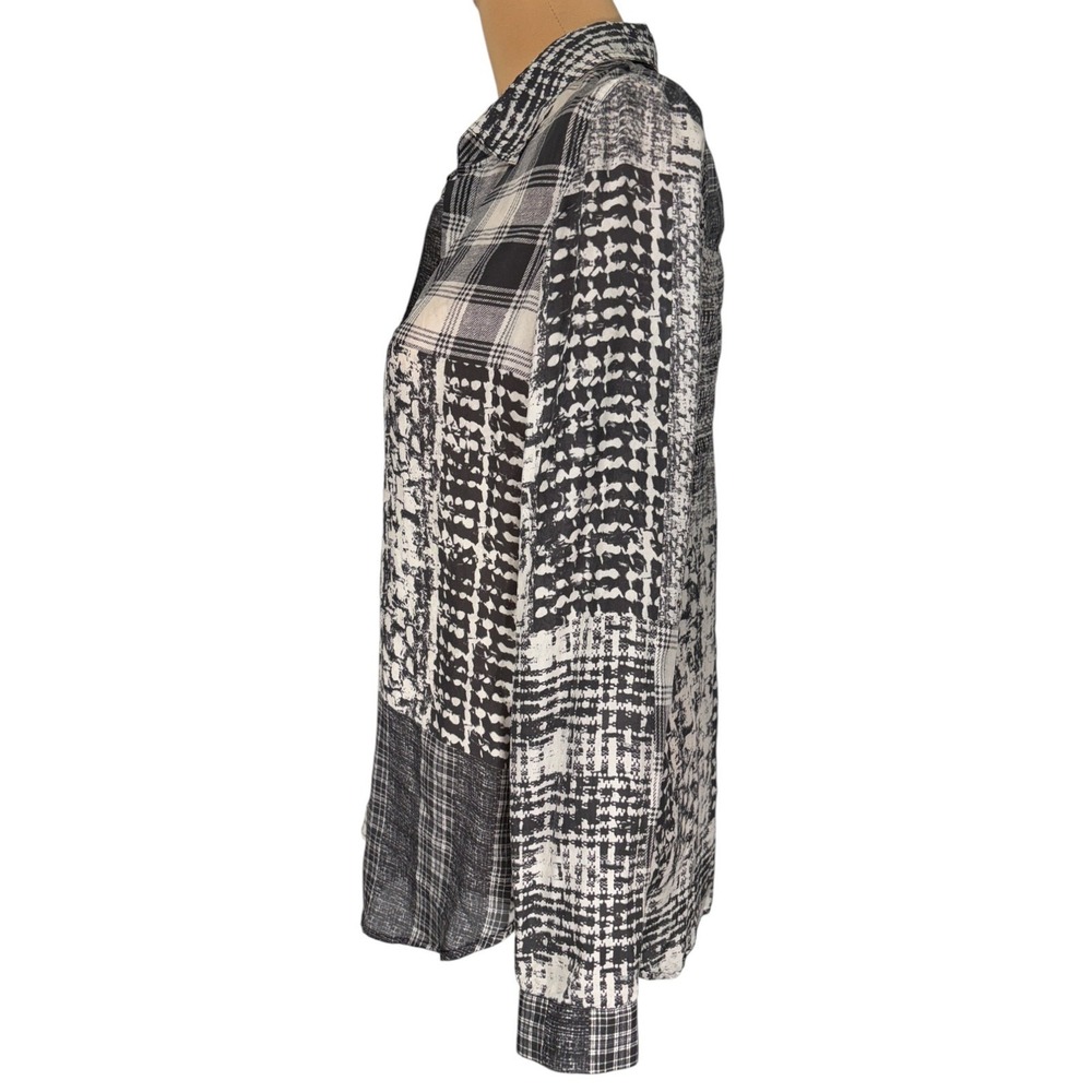 L'Agence Black White Patchwork Plaid Silk Button Front Blouse Size 4 Office - Picture 4 of 8